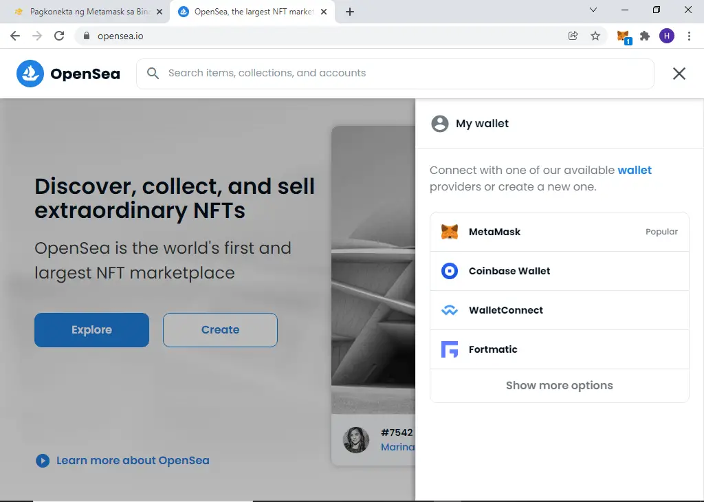 Connect metamask to opensea step 3