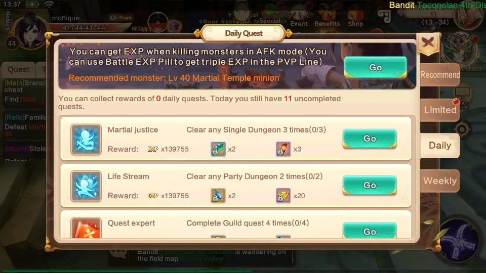daily quest yulgang mobile