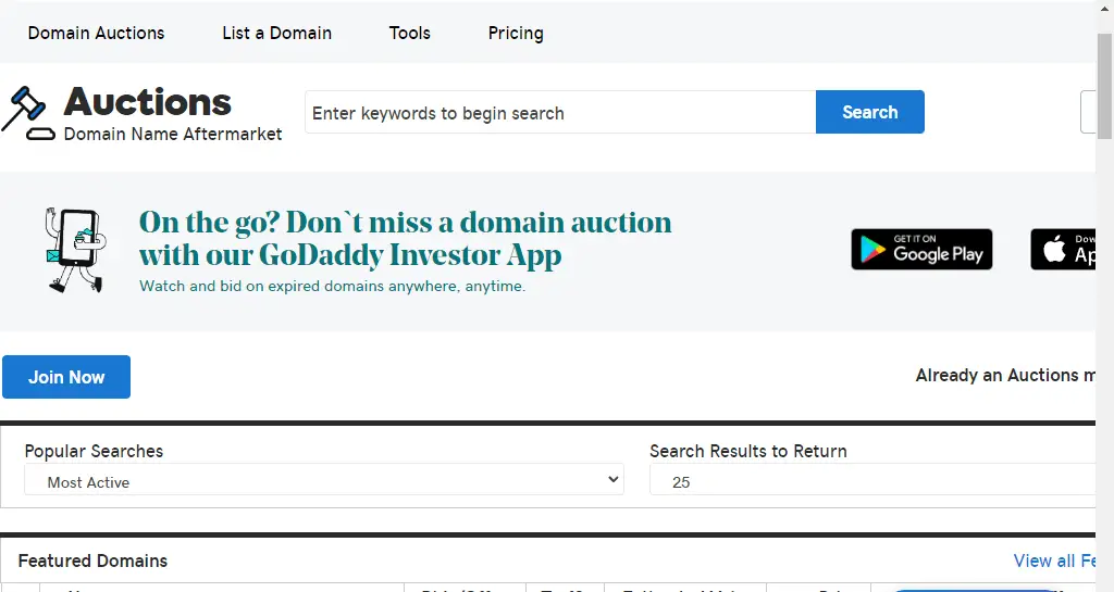 buying domain names on go daddy auction