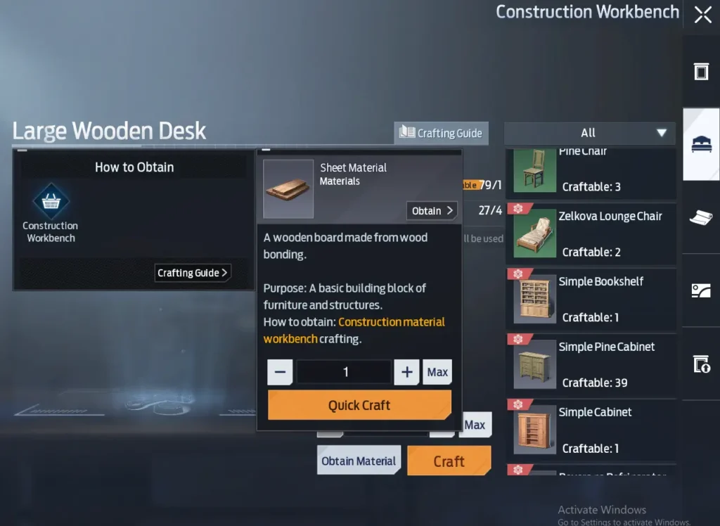 construction workbench ways to obtain materials