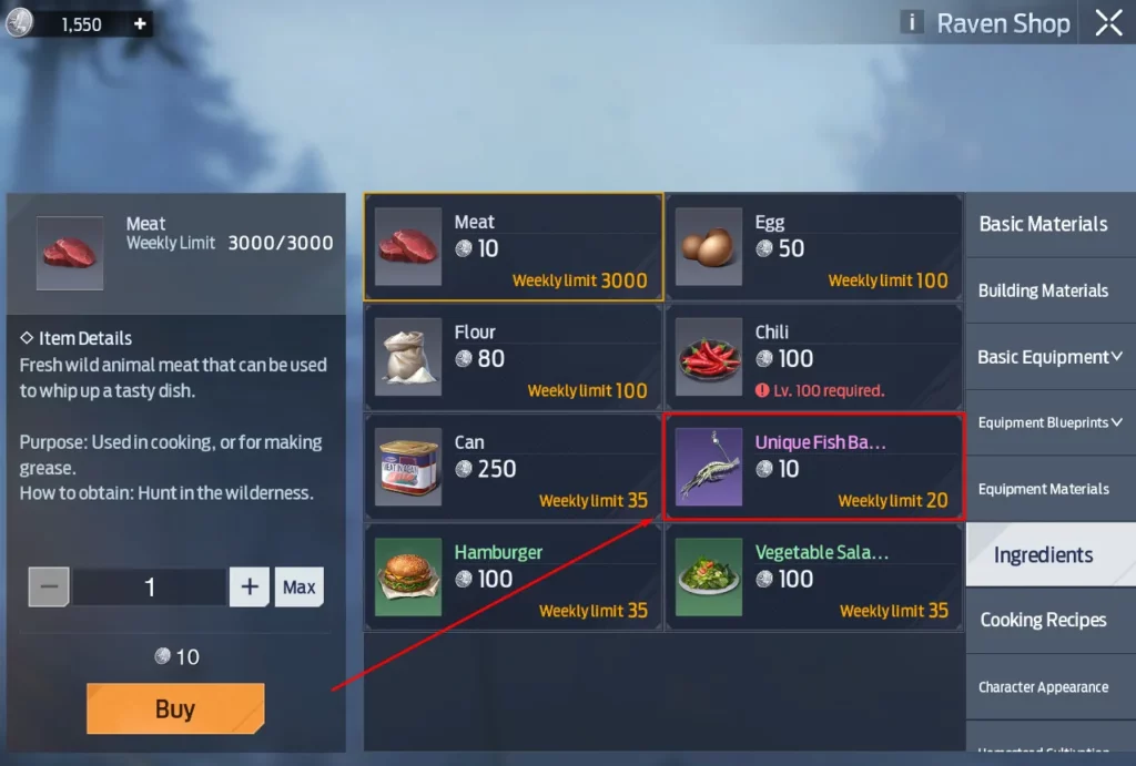how to buy fishbait in raven shop