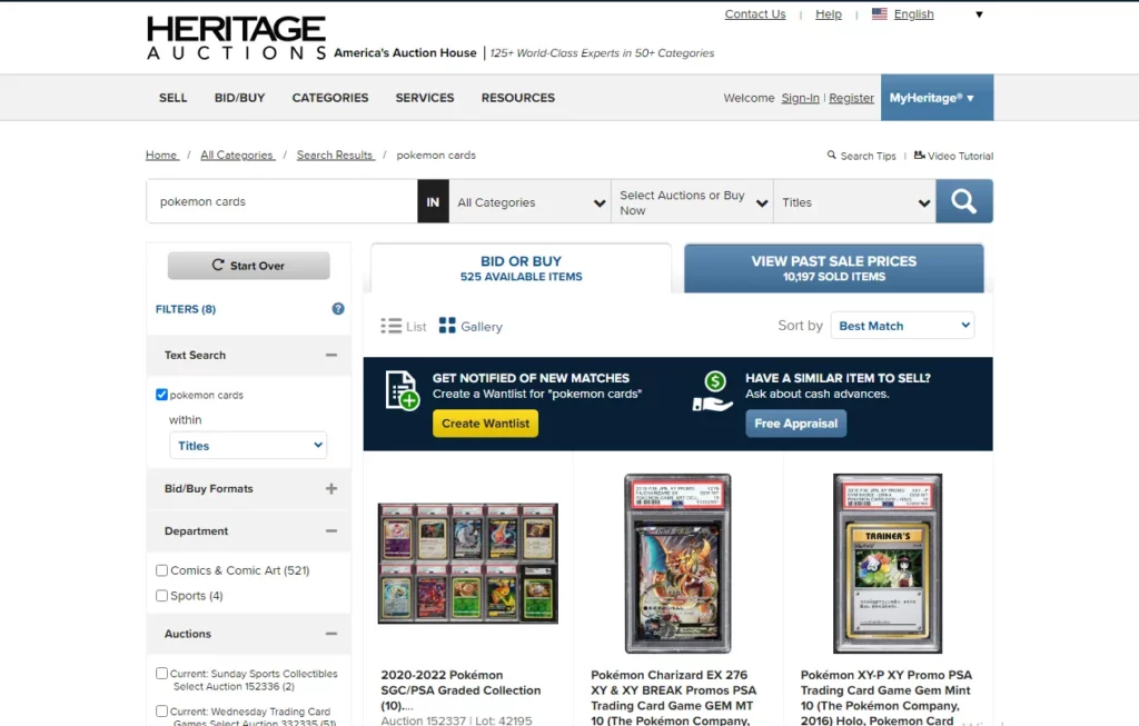 sell pokemon cards on heritage auction