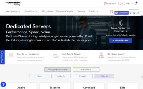 inmotion dedicated server in USA screenshot