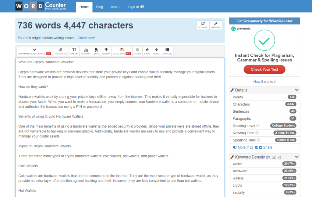 checking the word count of article generated by writerzen