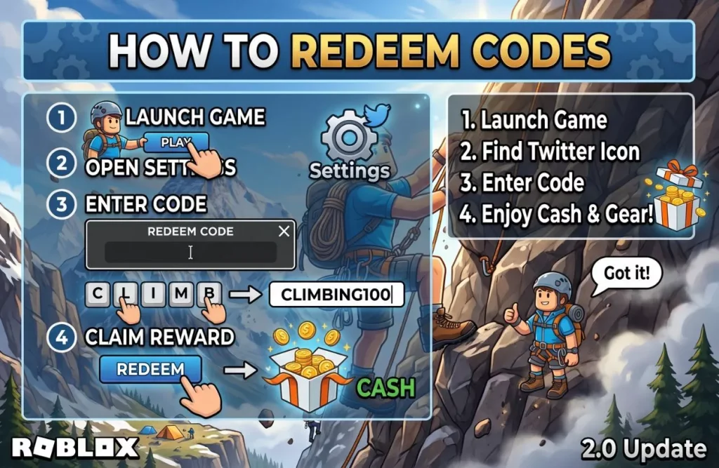 Roblox Promo Codes Climbing Game: All Active & Working Rewards (2026) 2 How to Redeem Promo Codes in Climbing Game